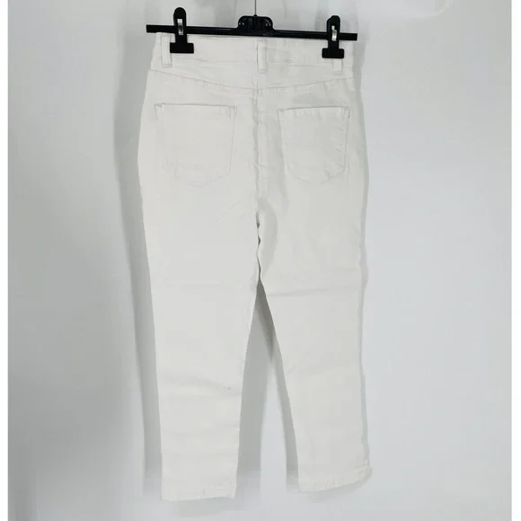 White High Waist Split Hem Skinny Capri Jeans Denim Pants - Picture 13 of 14